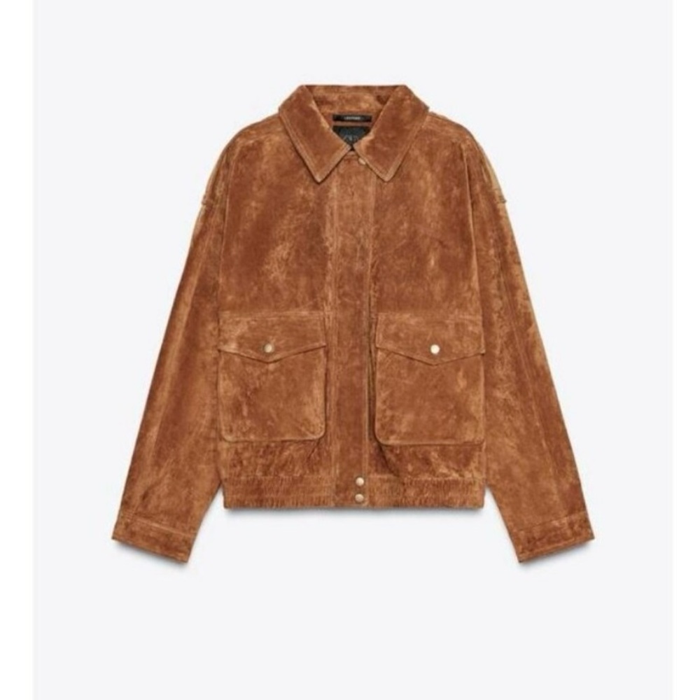 Zara Womens 100% Suede Leather Bomber size Small